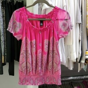 INC Fuchsia Gathered Short Sleeve Blouse Size XS